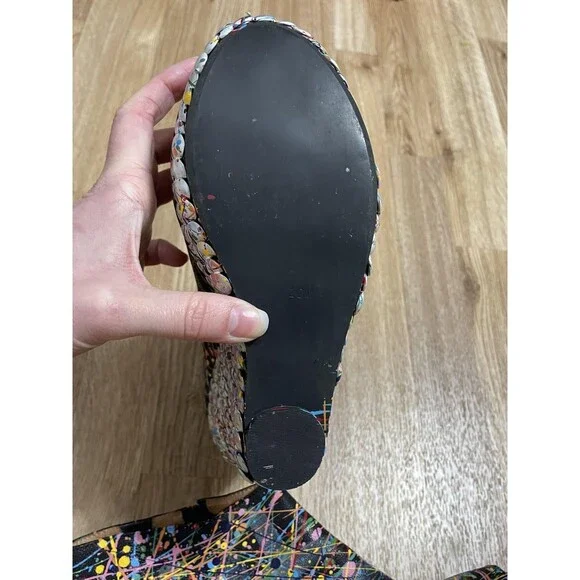 Jeffrey Campbell Boots Womens 10 Black Multi Leather Tick Paint Wedge Booties - Picture 4 of 8